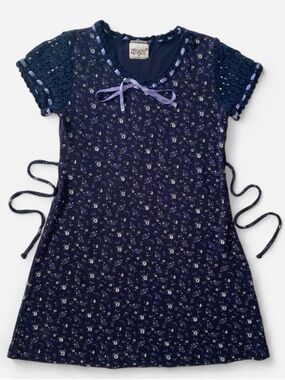 Vintage girls navy floral short sleeve dress